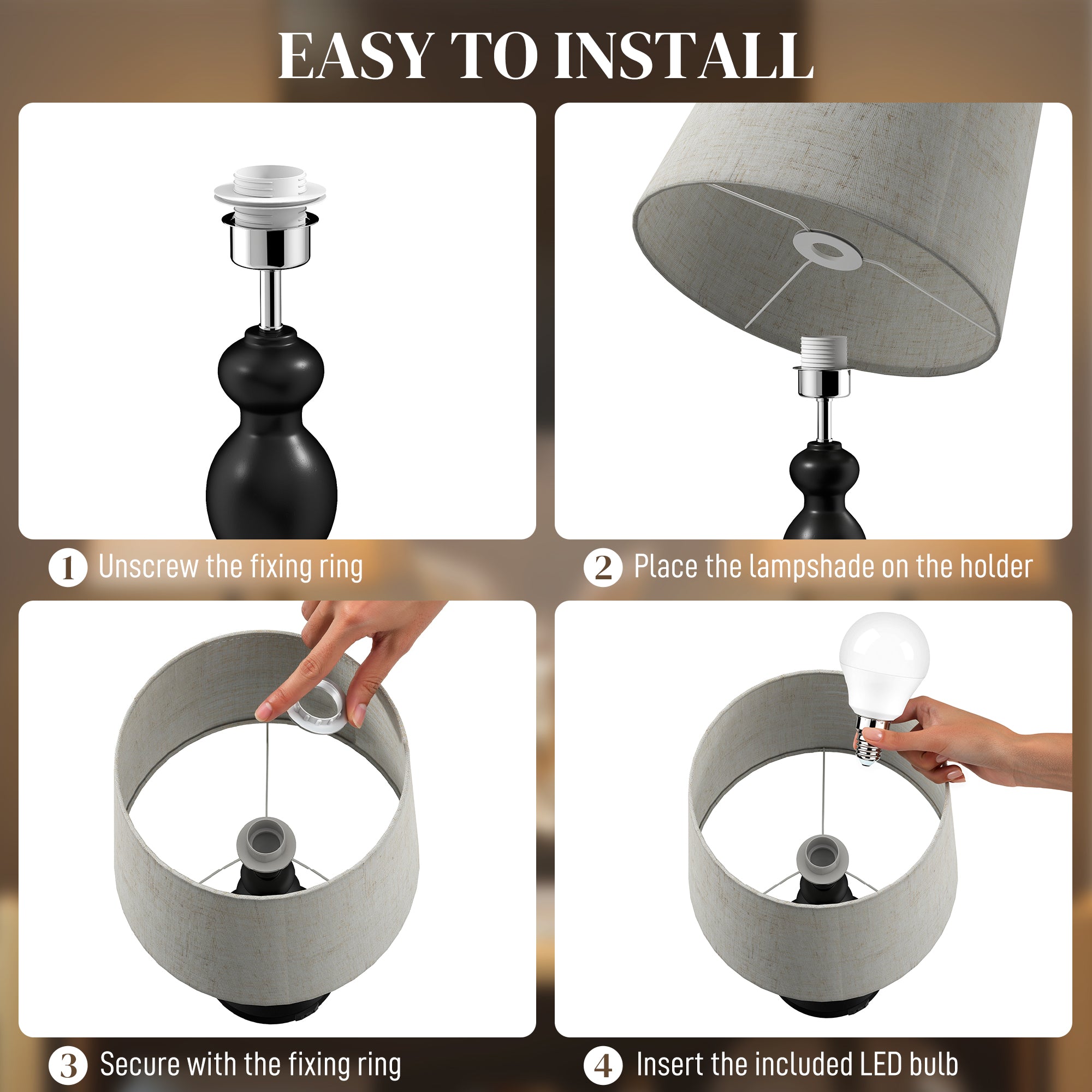 HOMCOM Set of Two Three-Colour Lamps, with USB Ports - Black/Beige 