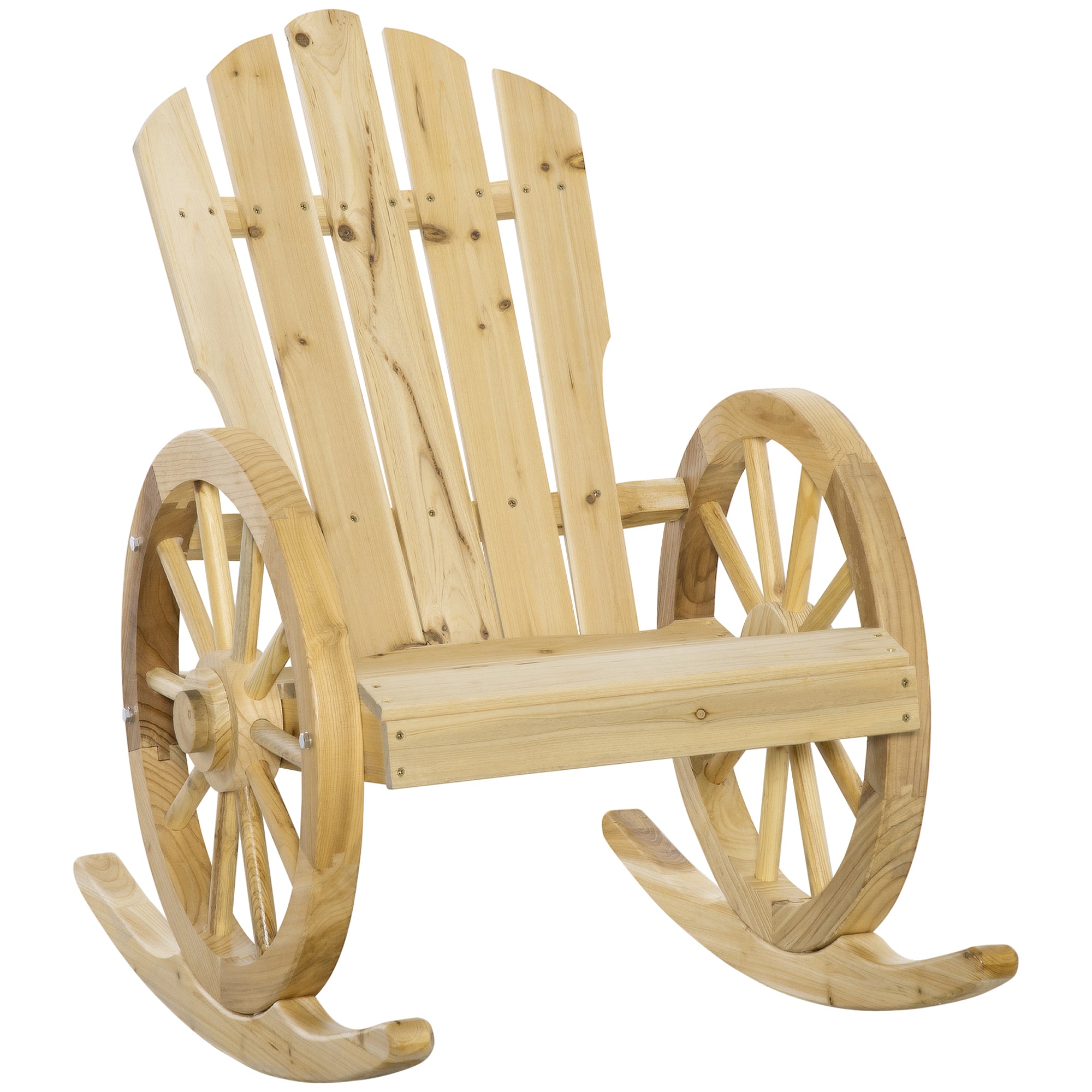 Outsunny Wooden Adirondack Rocking Chair Reclining Armchair Outdoor Garden Furniture Patio Porch Rocker - Natural 