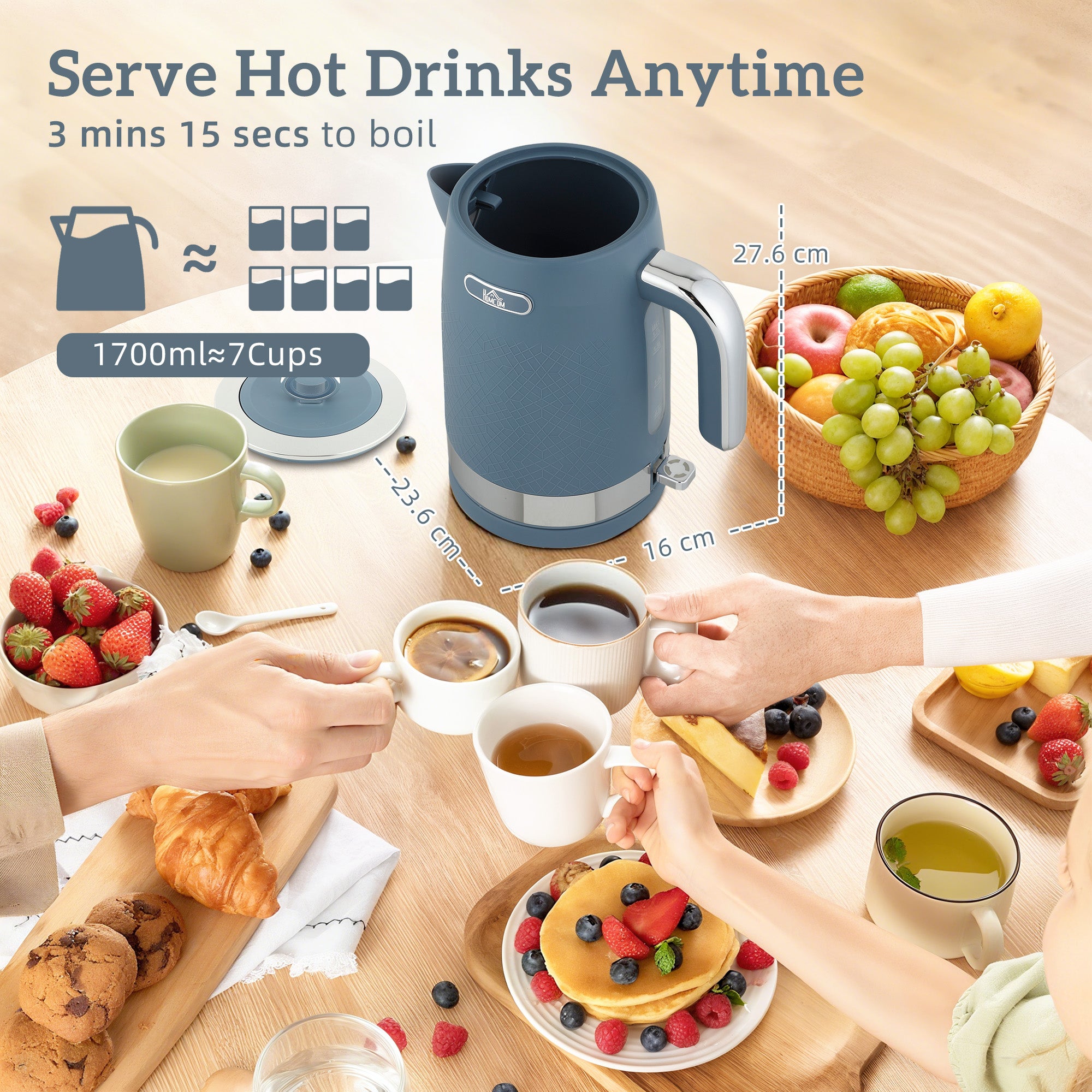 HOMCOM Sleek Textured Kettle and Toaster Set - Blue 