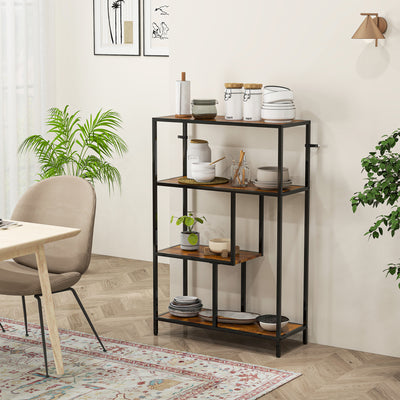 HOMCOM 4-Tier Bookshelf with Open Shelves - Rustic Brown 