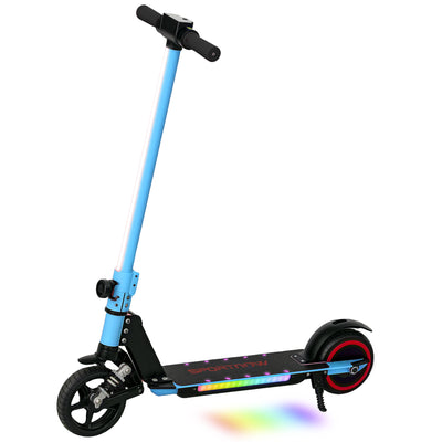 SPORTNOW Folding Electric Scooter for Kids Age 6-14 with Dual Brakes, Front Suspension, LED Colourful Lights and Display, 6.8kg Lightweight Aluminium E Scooter, Up to 14 KM/H & 6 KM, Blue 