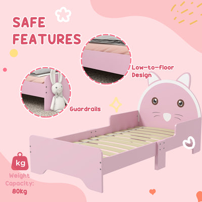 ZONEKIZ Wooden Kids Bedroom Furniture Set with Kids Dressing Table, Stool, Bed, for 3-6 Years, Cat-Design 