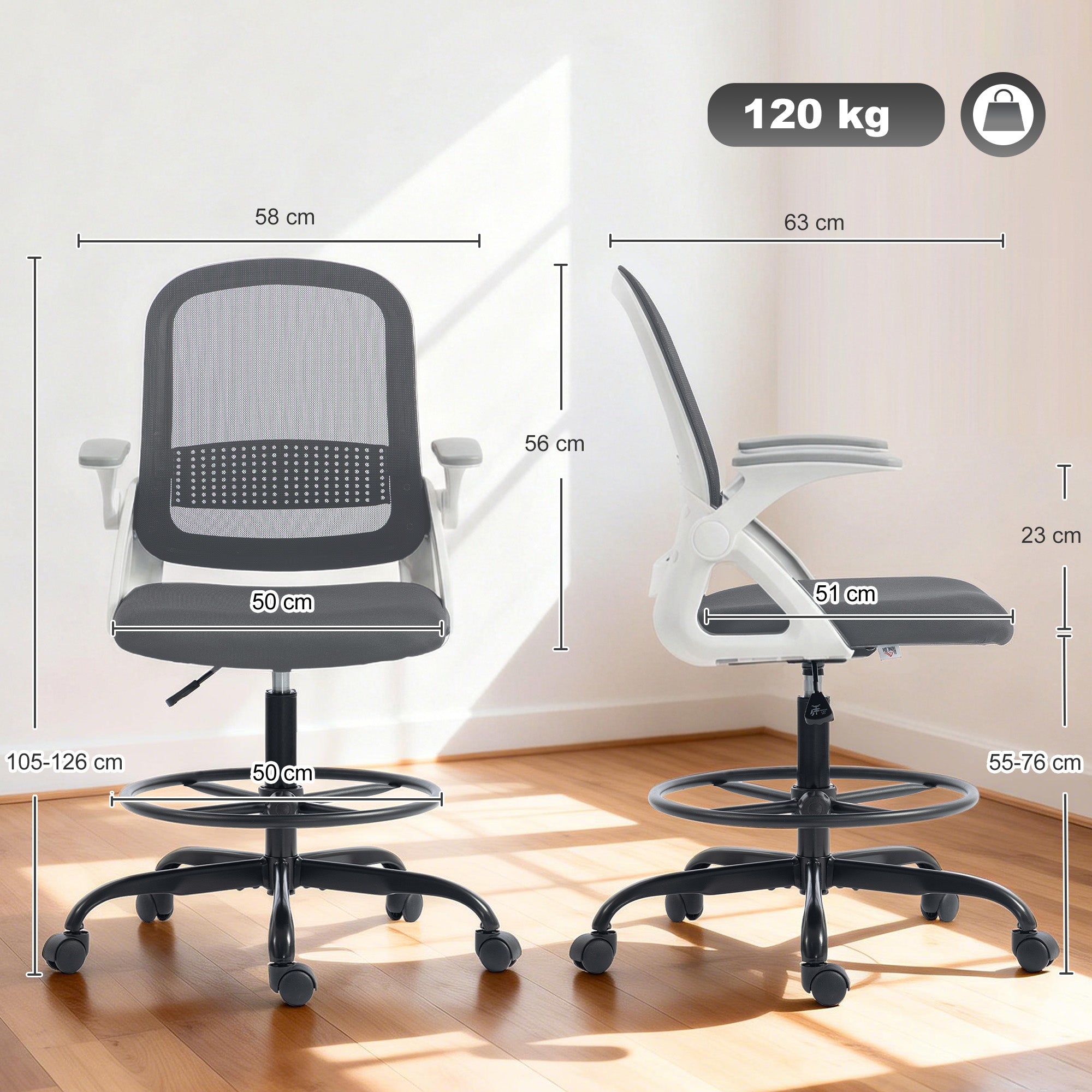 HOMCOM Painting Chair, Mesh Computer Desk Chair with Flip-up Armrests, Grey 