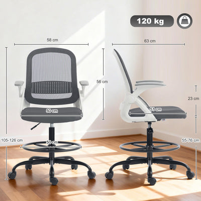 HOMCOM Painting Chair, Mesh Computer Desk Chair with Flip-up Armrests, Grey 