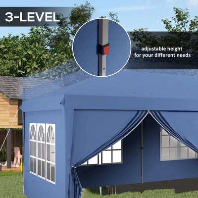 Outsunny 3 x 6m Pop-Up Gazebo, with Curtain Walls and Windows - Blue 