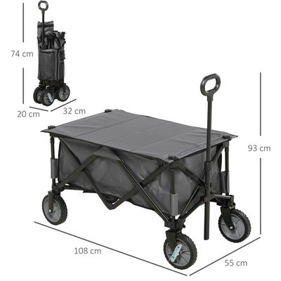 Outsunny Garden Trolley, Cargo Traile on Wheels, Folding Collapsible Camping Trolley, Outdoor Utility Wagon, Dark Grey 