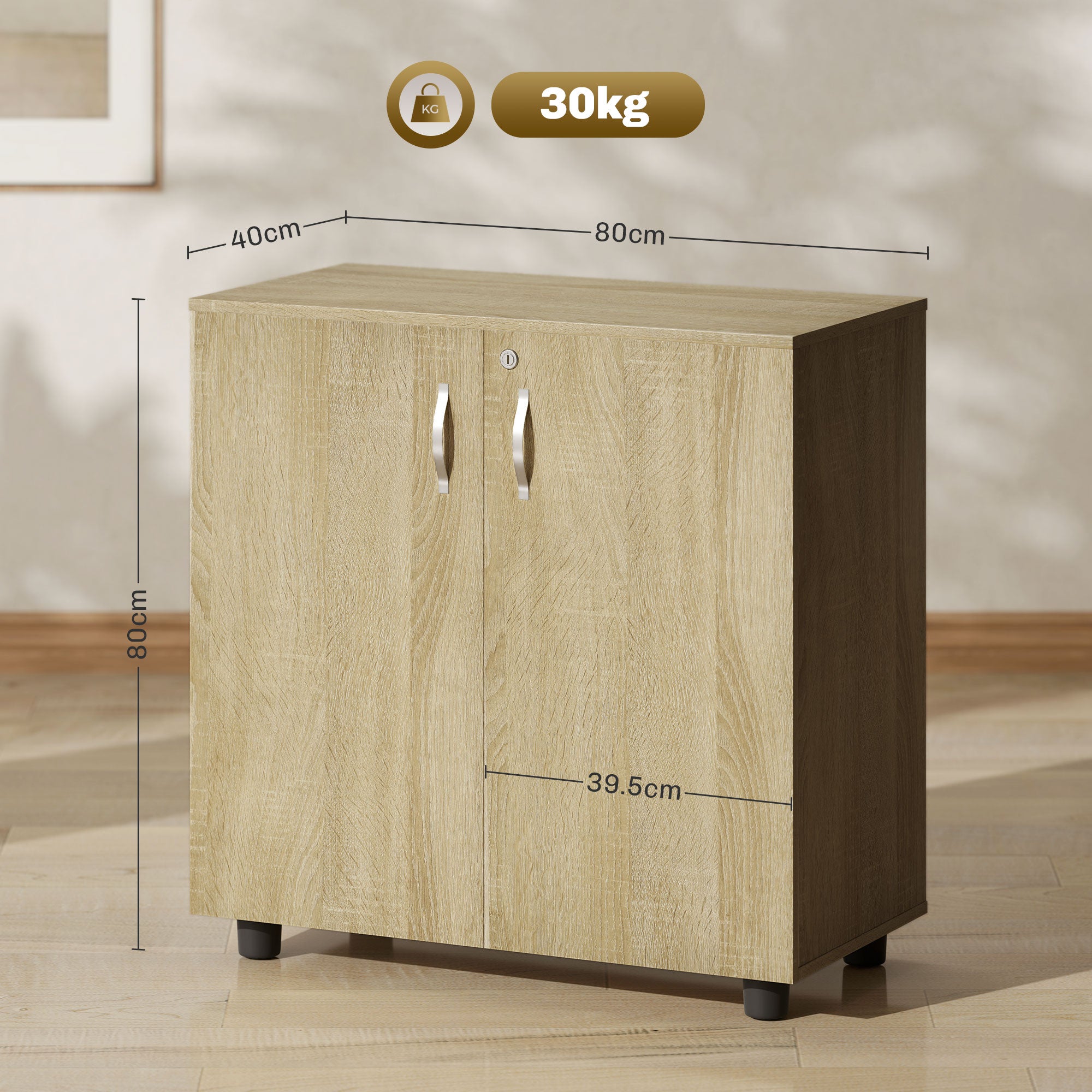 Vinsetto Two-Tier Locking Office Storage Cabinet - Oak 