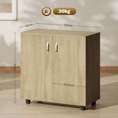 Vinsetto Two-Tier Locking Office Storage Cabinet - Oak 