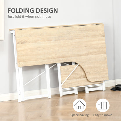 HOMCOM Folding Desk, L Shaped Desk, Corner Computer Desk with 2-Tier Storage Shelf for Home Office, Study Room, Workstation, Easy Assembly, 120 x 72.5 x 76.5cm, Oak Tone 