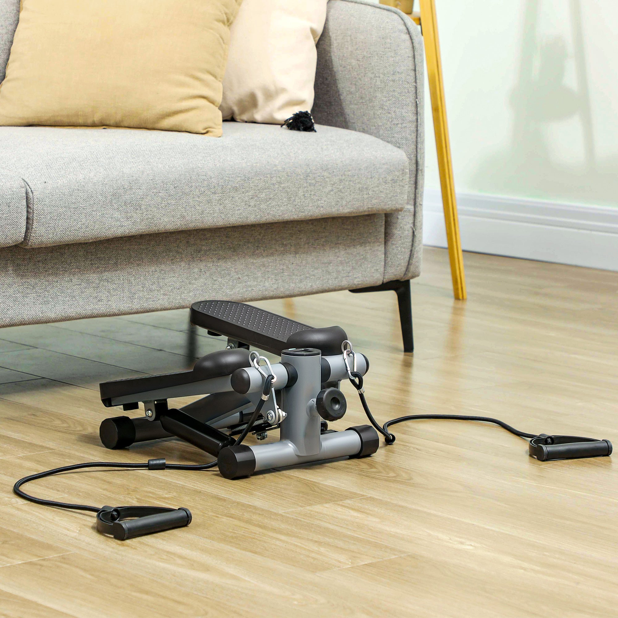 SPORTNOW Mini Stepper, Compact Step Machine Exerciser for Home Workouts, with Resistance Bands, LCD Monitor, Non-Slip Pedals 