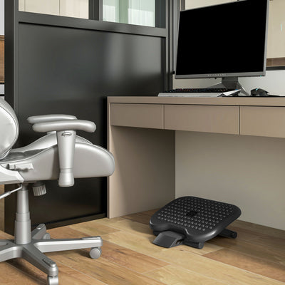 HOMCOM Footrest Adjustable Height & Angle Tilting Platform Home Office Foot Rest Black 