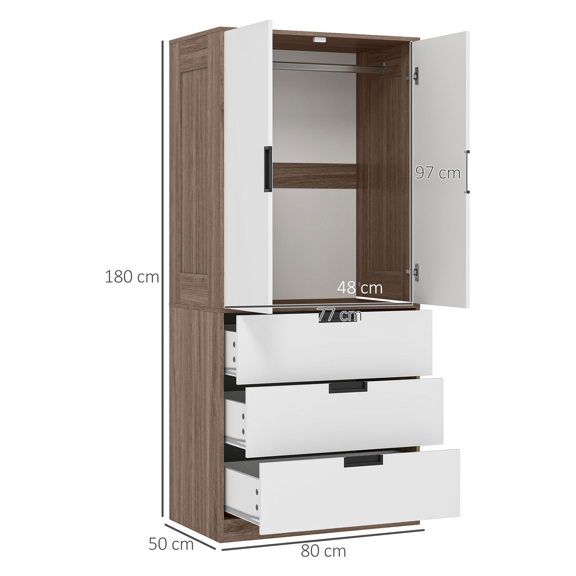 HOMCOM Two Door, Two Drawer Wardrobe - White/Brown 