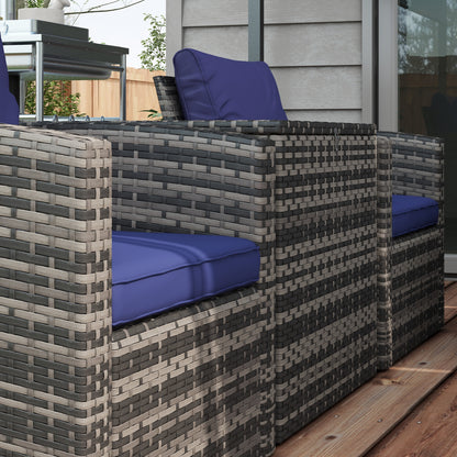 Outsunny 6 Pieces Rattan Garden Furniture Set, 7 Seater Wicker Outdoor Furniture Set with Storage Tea Table & Side Table, Sectional Garden Sofa Set with Cushions, Navy Blue 