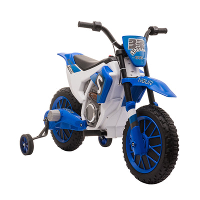 HOMCOM 12V Kids Electric Motorcycle Ride-On, with Training Wheels, for Ages 3-6 Years - Blue 