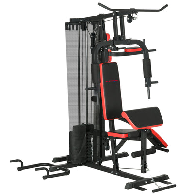 SPORTNOW Multi Gym Workout Station, Weight Machine with 65kg Weight Stack, Sit Up Bench, Push Up Stand, Dip Station 