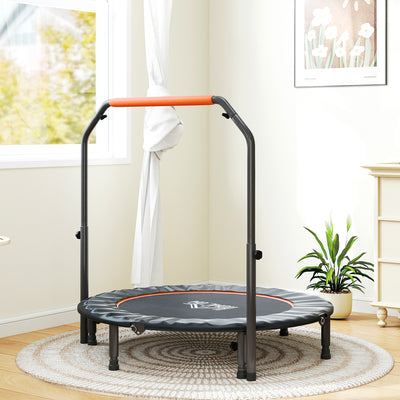 HOMCOM 48" Foldable Mini Fitness Trampoline, with Adjustable Foam Handle, Orange 