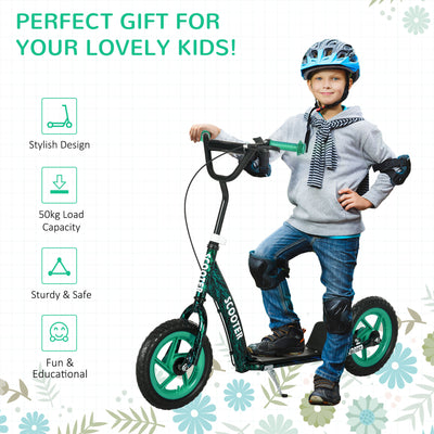 AIYAPLAY Kids Scooter with Adjustable Handlebar, Children's Kick Scooter with Non-slip Footplate, Rear Brake, Kickstand, Green 