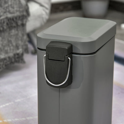 HOMCOM 5L Rectangular Compact Bin Steel Body Removable Bucket Quiet-Close Lid w/ Pedal Lid Rubbish Trash Can Home Office Bedroom Bathroom Living Room Garbage Tidy Clean Grey 