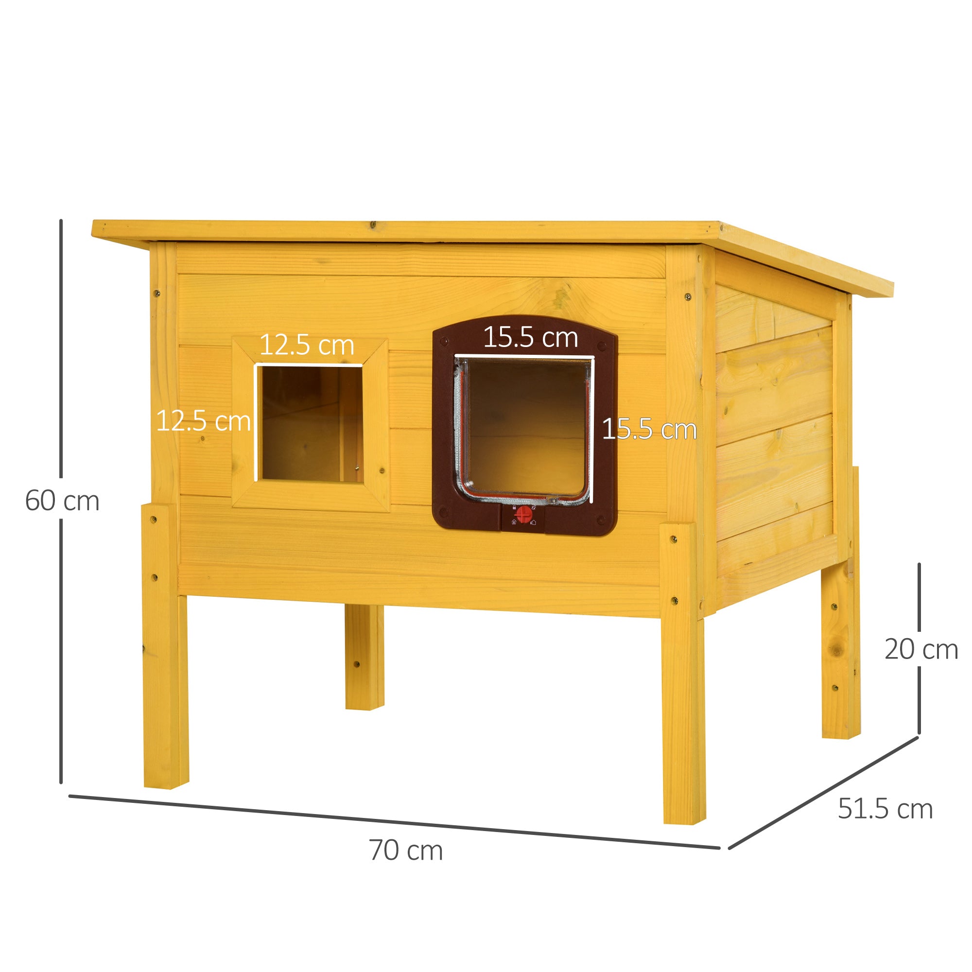 Pawhut Garden Wooden Cat House Hide Cage Outdoor Pet Play Home Water-resistant Roof Kitty Shelter Kennel w/ith Door & Window 