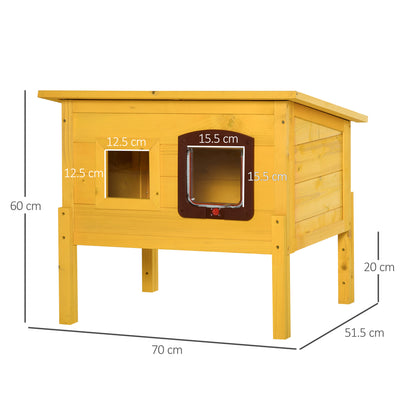 Pawhut Garden Wooden Cat House Hide Cage Outdoor Pet Play Home Water-resistant Roof Kitty Shelter Kennel w/ith Door & Window 