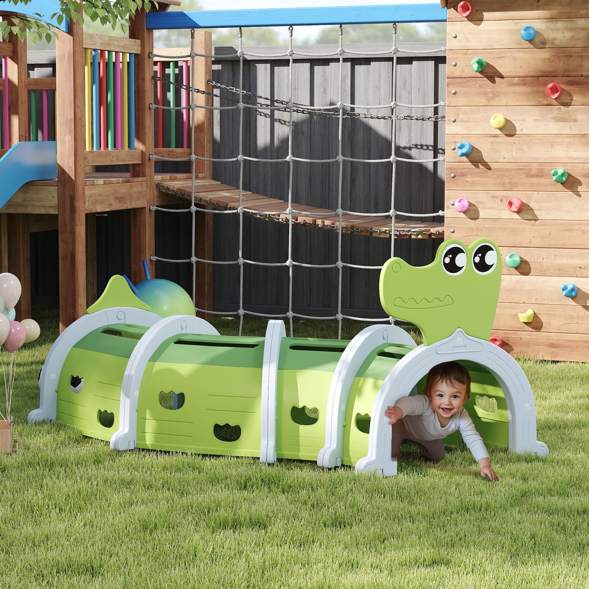 AIYAPLAY Crocodile Design Kids Play Tunnel for Ages 3-6 Crawl and Climb 
