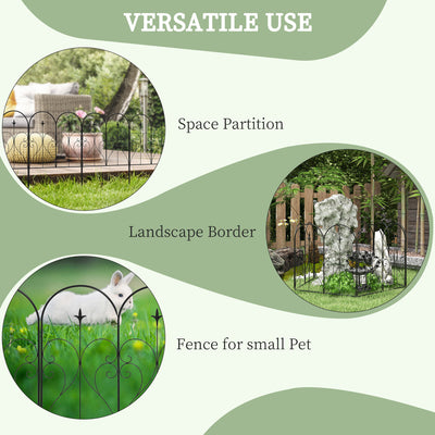 Outsunny Set of Five Decorative Heart Metal Fence Panels - Black 