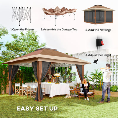Outsunny 3.6 x 3.6m Pop-Up Gazebo, with Accessories - Brown 