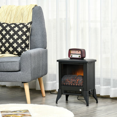 HOMCOM Electric Fireplace Stove, Free standing Fireplace Heater with Realistic Flame Effect, Adjustable Temperature and Overheat Protection, Black 