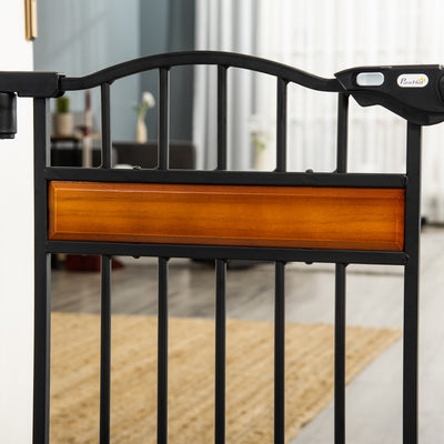 PawHut Pet Gate Safety Gate, with Cat Flap, Auto Close, for Staircases, Doorways, Hallways, 74-80cm Wide - Black 