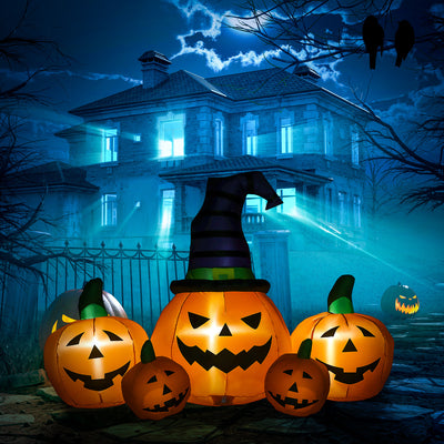 Outsunny 6ft Inflatable Halloween Large Pumpkin in Hat with Four Small Pumpkins, Blow-Up Outdoor LED Display for Lawn, Garden, Party 