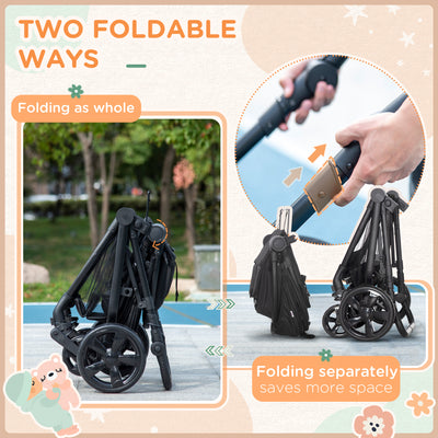 HOMCOM Foldable Baby Stoller, with Reclining Backrest, Adjustable Canopy, for Ages 0-36 Months - Black 