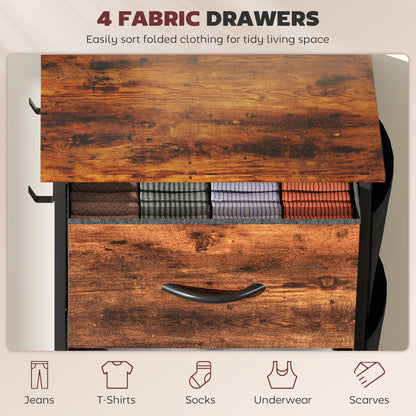 HOMCOM Chest of Four Fabric Drawers - Rustic Brown