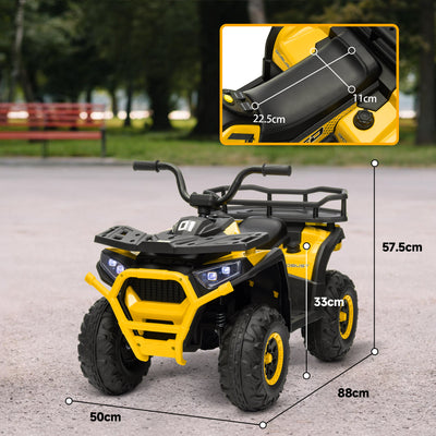 AIYAPLAY 12V Kids Electric Ride on ATV, Battery Powered Quad Bike w/ Spring Suspension, Forward Backward, Storage Basket - Yellow 