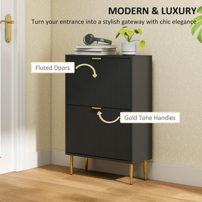 HOMCOM Narrow Shoe Cabinet with 2 Flip Drawers - Black 