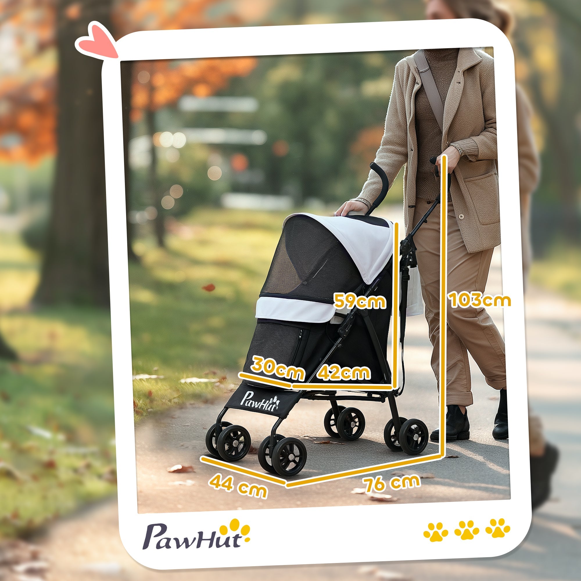 PawHut Umbrella Structure Dog Stroller, Lightweight & Portable Dog Pram w/ Shoulder Strap, Storage Bag & Cup Holder, Light Grey 