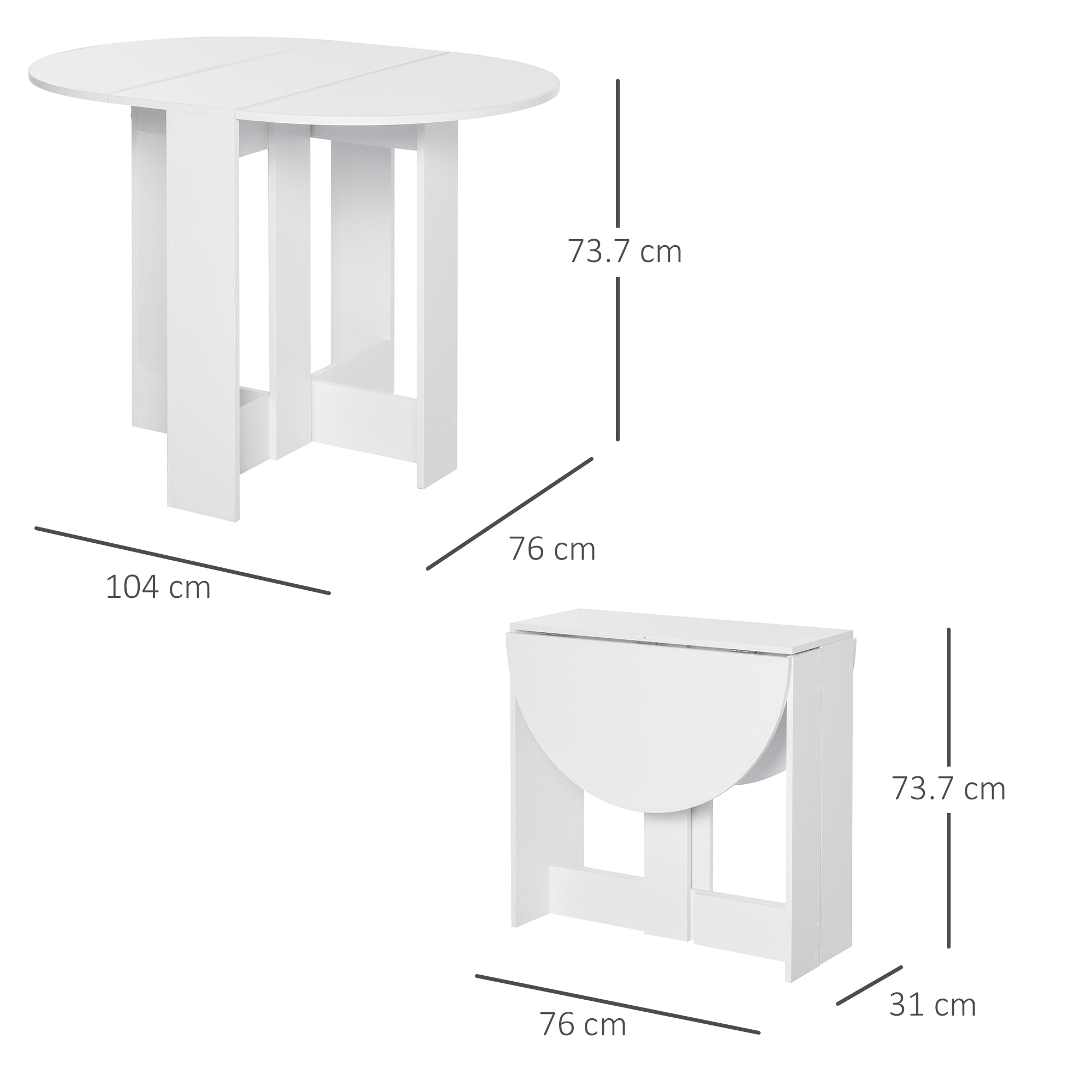 HOMCOM Space-saving Drop Leaf Table, Folding Dining Table for Small Space, Kitchen, Dining Room, White 