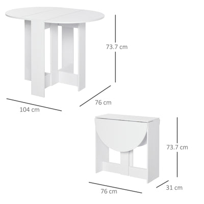 HOMCOM Space-saving Drop Leaf Table, Folding Dining Table for Small Space, Kitchen, Dining Room, White 