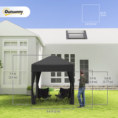 Outsunny 2 x 2 m Garden Pop Up Gazebo, Wedding Party Tent Marquee, Water Resistant Awning Canopy with Sidewalls, Windows, Carry Bag, Black 