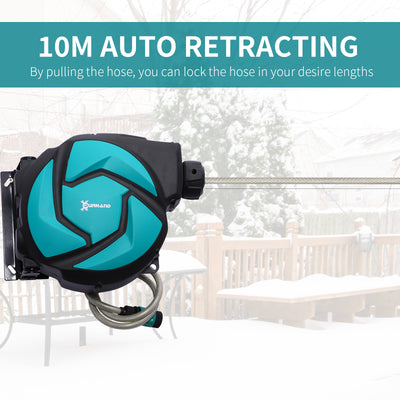 DURHAND 10m Garden Auto Hose Reel Wall Mounted Retractable 7 Patterns Spray Nozzle 