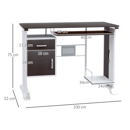 HOMCOM Computer Desk with Sliding Keyboard Tray, Storage Drawers and Host Box Shelf, Home Office Desk, Study Workstation, 100 x 52 x 75cm, Black Walnut 