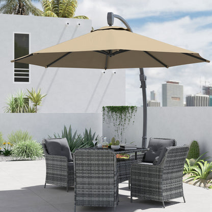 Outsunny 3(m) Garden Cantilever Parasol, Round Overhanging Umbrella with Crank Handle, Cross Base, Aluminium Frame and 360° Rotation, Banana Patio Umbrella for Outdoor Sun Shade, Khaki 