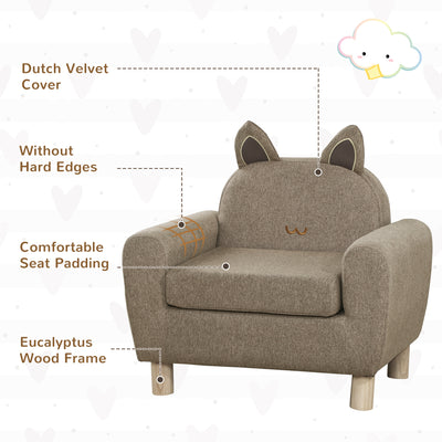 HOMCOM Kids Sofa Toddler Chair Children Armchair for Preschool Bedroom Playroom with Ear Modeling Wood Brown 