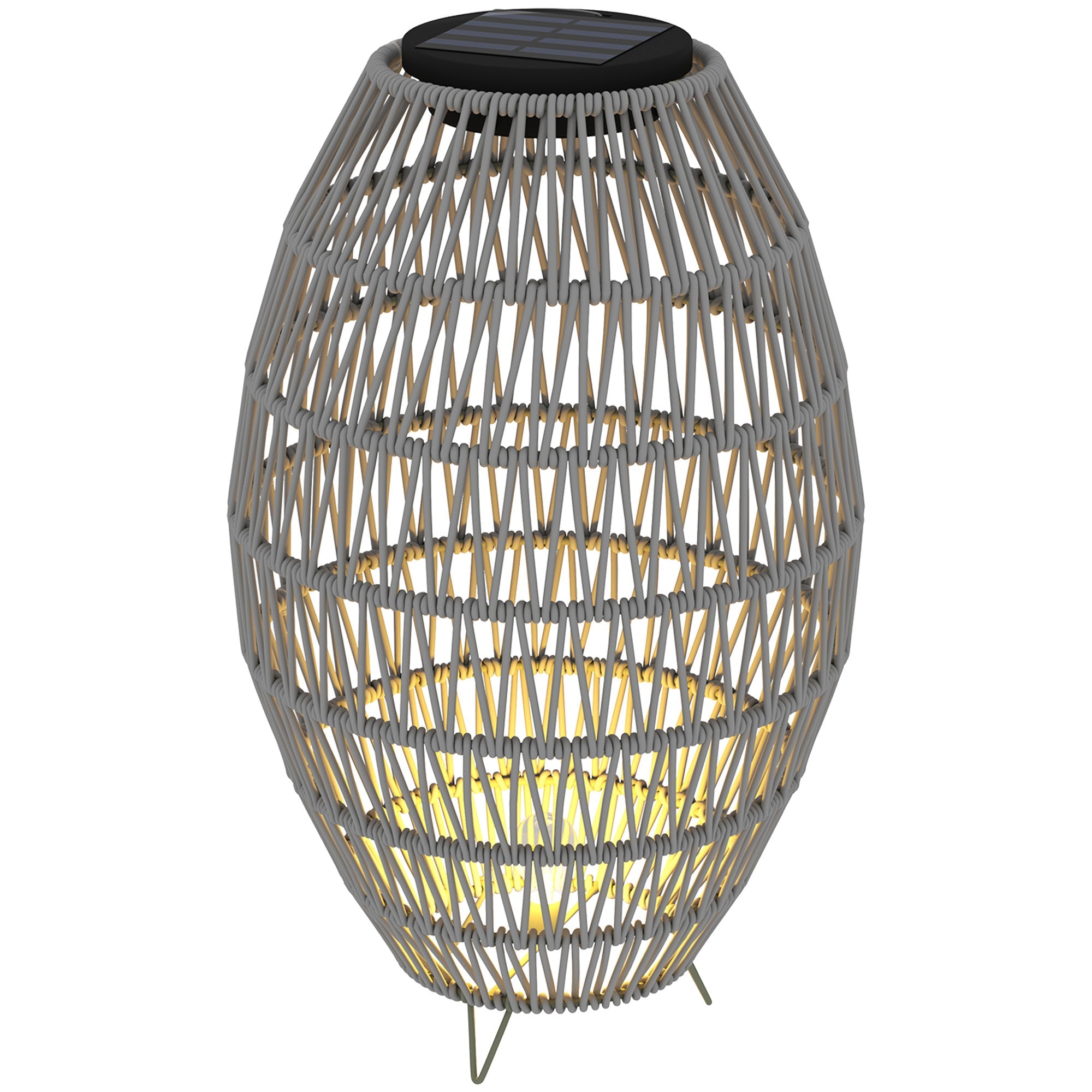 Outsunny Rattan Solar Lamp, Garden Solar Lantern with Auto On/Off Light, IP44 Waterproof, Decorative Outdoor Rattan Lamp for Porch, Pathway, Grey 