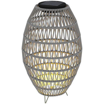Outsunny Rattan Solar Lamp, Garden Solar Lantern with Auto On/Off Light, IP44 Waterproof, Decorative Outdoor Rattan Lamp for Porch, Pathway, Grey 