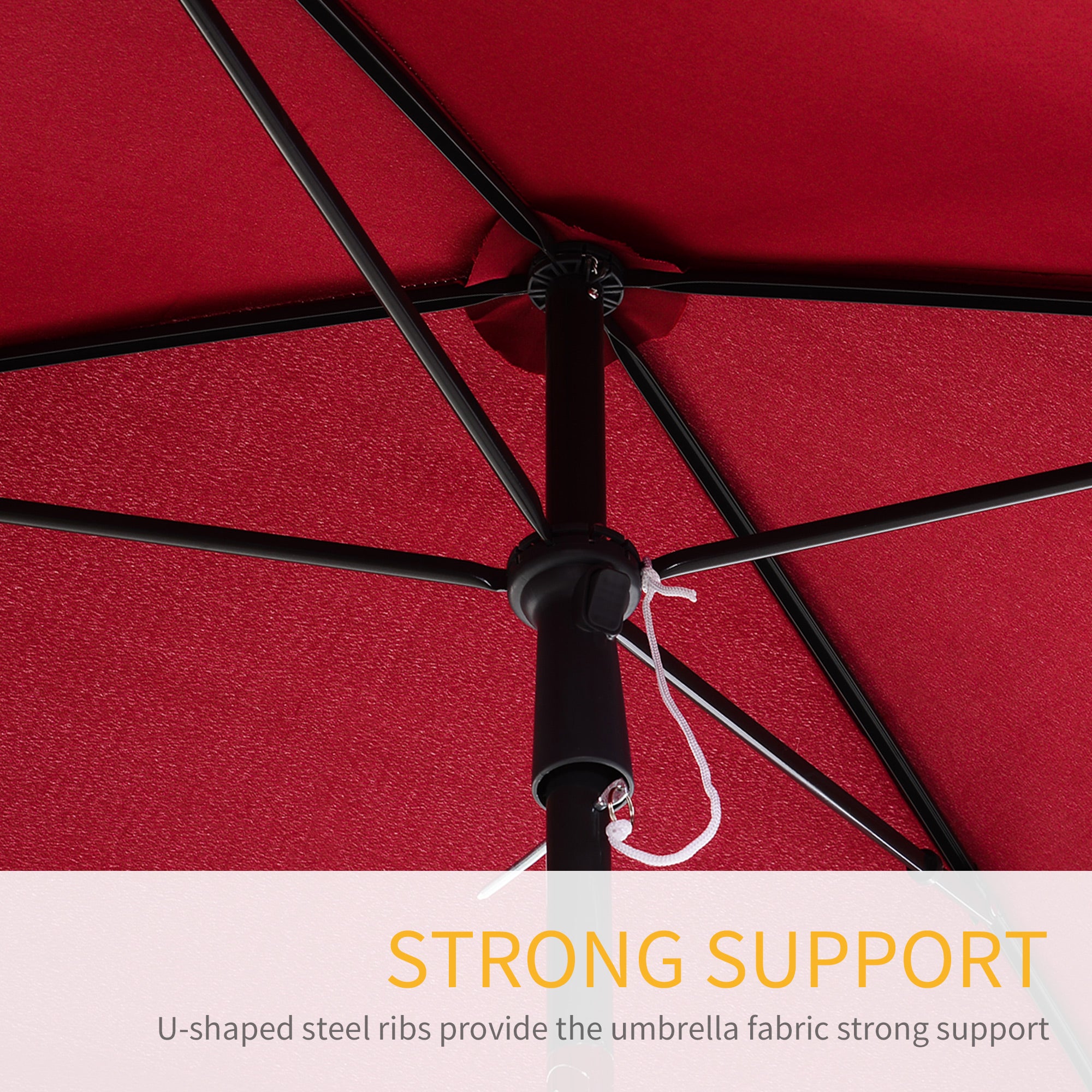 Outsunny Garden Parasol Umbrella, Outdoor Market Table Umbrella with Ruffles & Aluminium Pole, Rectangular Tilting Parasol Sun Shade Canopy, 2 x 1.3m, Red 