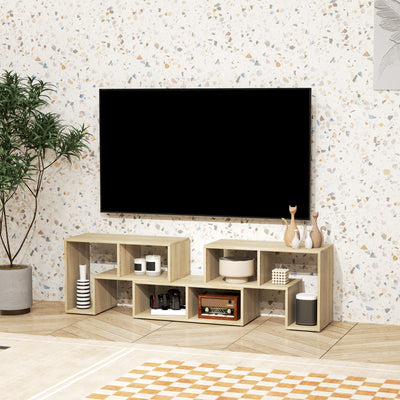 HOMCOM TV Stand for TVs up to 75 Inches, Free Combination TV Unit with Storage Shelves, Extendable Entertainment Centre for Living Room, Grey Oak Wood Grain 