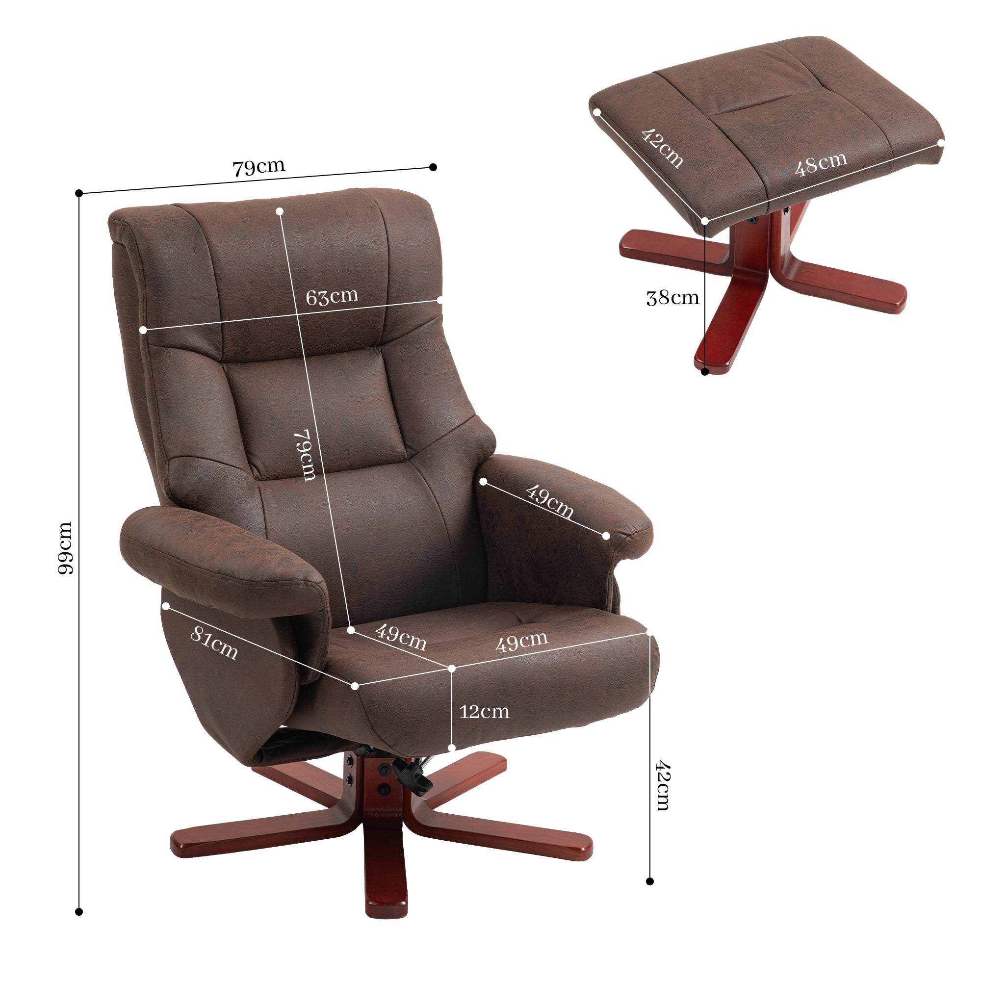 HOMCOM Faux Microfibre Leather Manual Recliner and Footstool Set - Dark Brown 