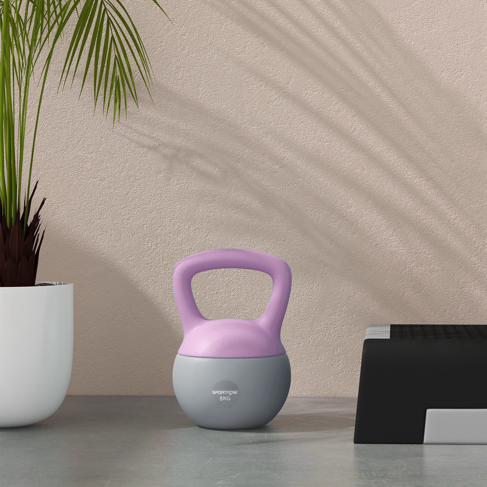 SPORTNOW Soft Kettlebell, 8kg Kettle Bell with Non-Slip Handle for Home Gym Weight Lifting and Strength Training, Purple and Grey 