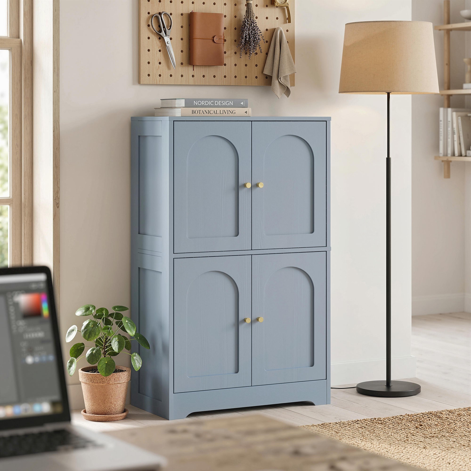 HOMCOM 4-Door Kitchen Storage Cabinet with Adjustable Shelves - Grey 