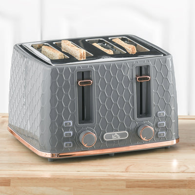 HOMCOM Four-Slice Honeycomb Toaster - Grey 